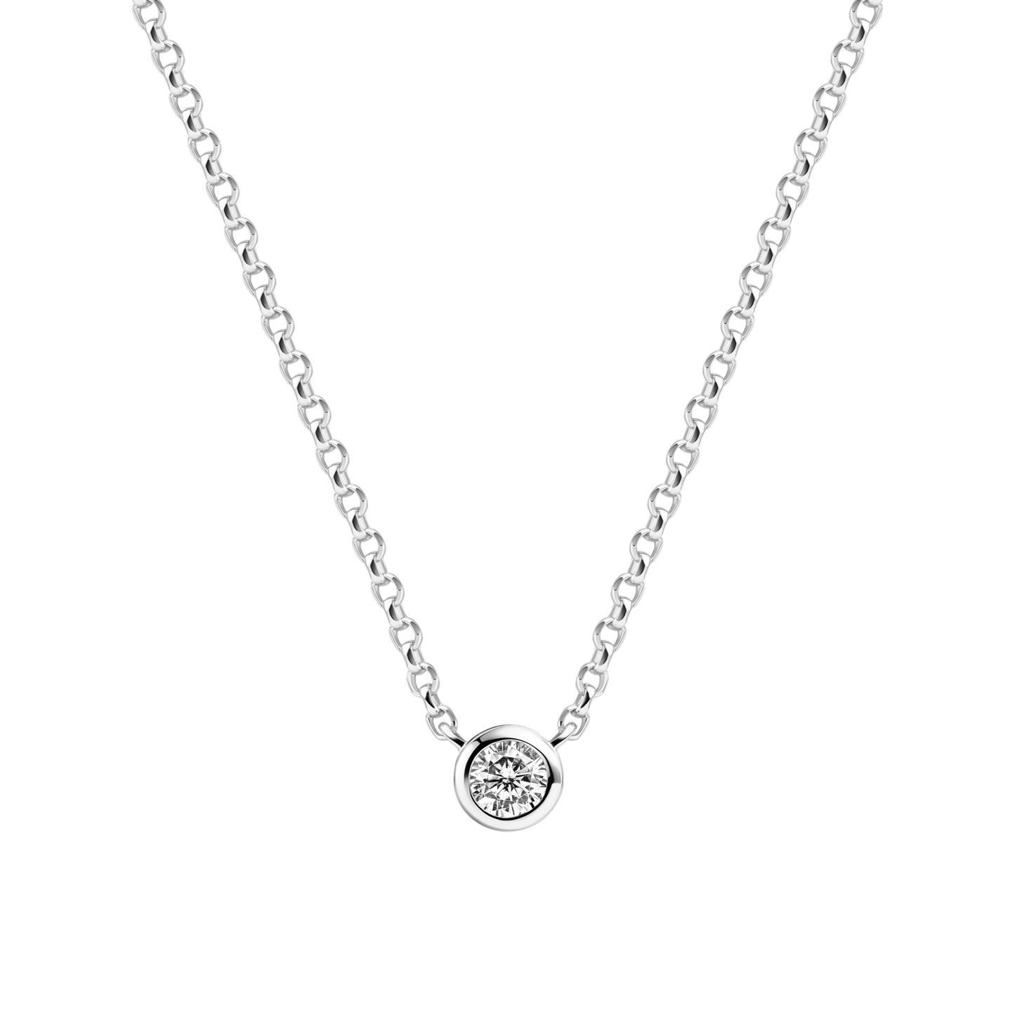 SARZANA UNO Rhodium Plated Sterling Silver NECKLACE with White zirconia