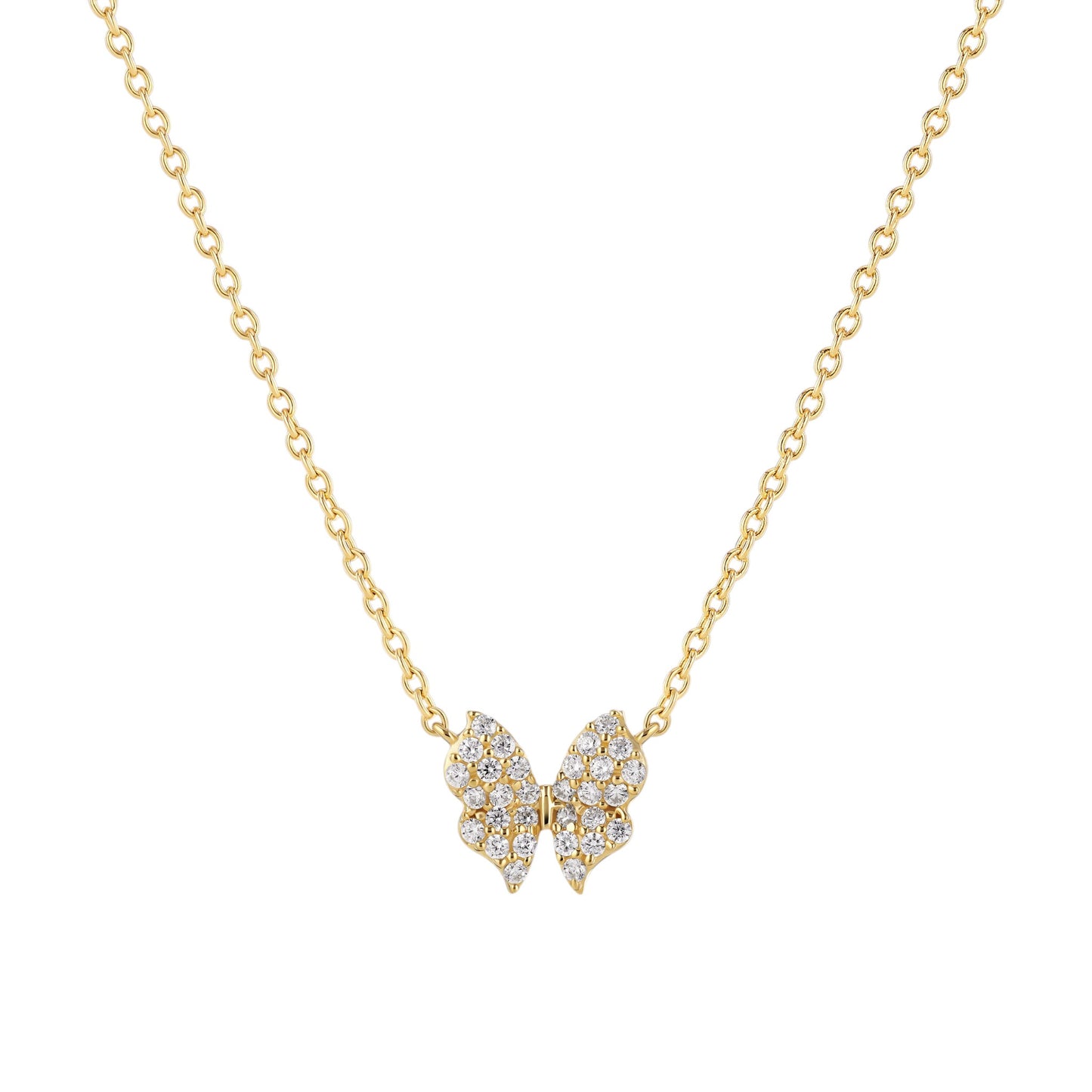 FARFALLA Rhodium Plated Sterling Silver NECKLACE with White zirconia