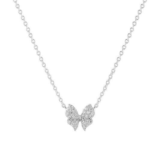 FARFALLA Rhodium Plated Sterling Silver NECKLACE with White zirconia