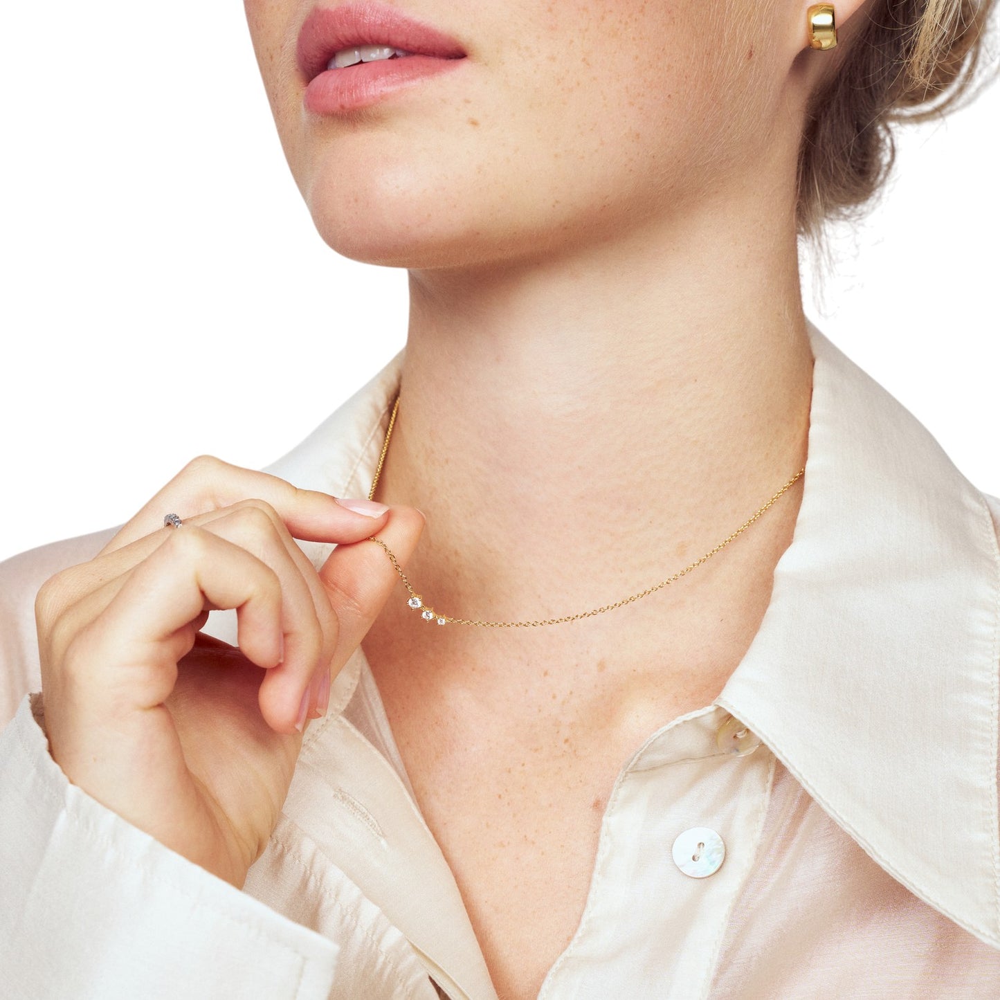 LUCENTE TRE Rhodium Plated Sterling Silver NECKLACE with White zirconia