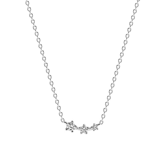 LUCENTE TRE Rhodium Plated Sterling Silver NECKLACE with White zirconia