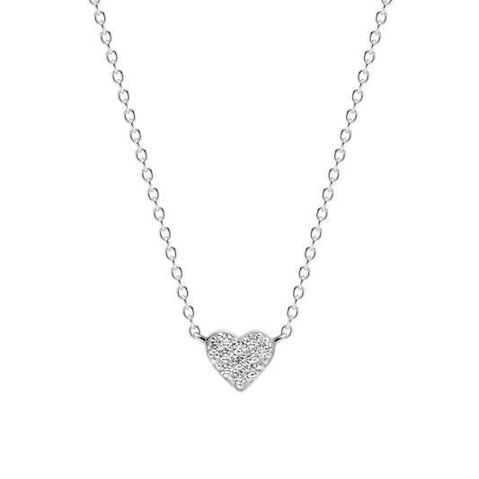 CUORE Rhodium Plated Sterling Silver NECKLACE with White zirconia