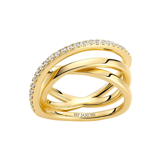 SPIRALE 18k gold plated Sterling Silver RING With White Zirconia