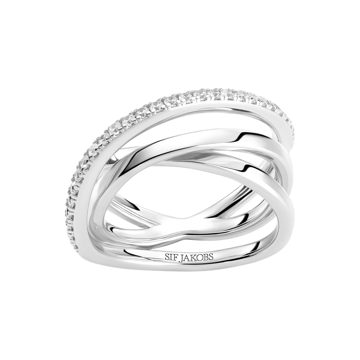 SPIRALE Rhodium Plated Sterling Silver RING With White Zirconia