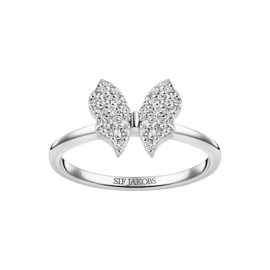 FARFALLA Rhodium Plated Sterling Silver RING with White zirconia