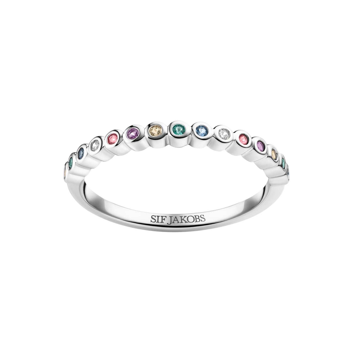 SARZANA Rhodium Plated Sterling Silver RING with Multicoloured zirconia