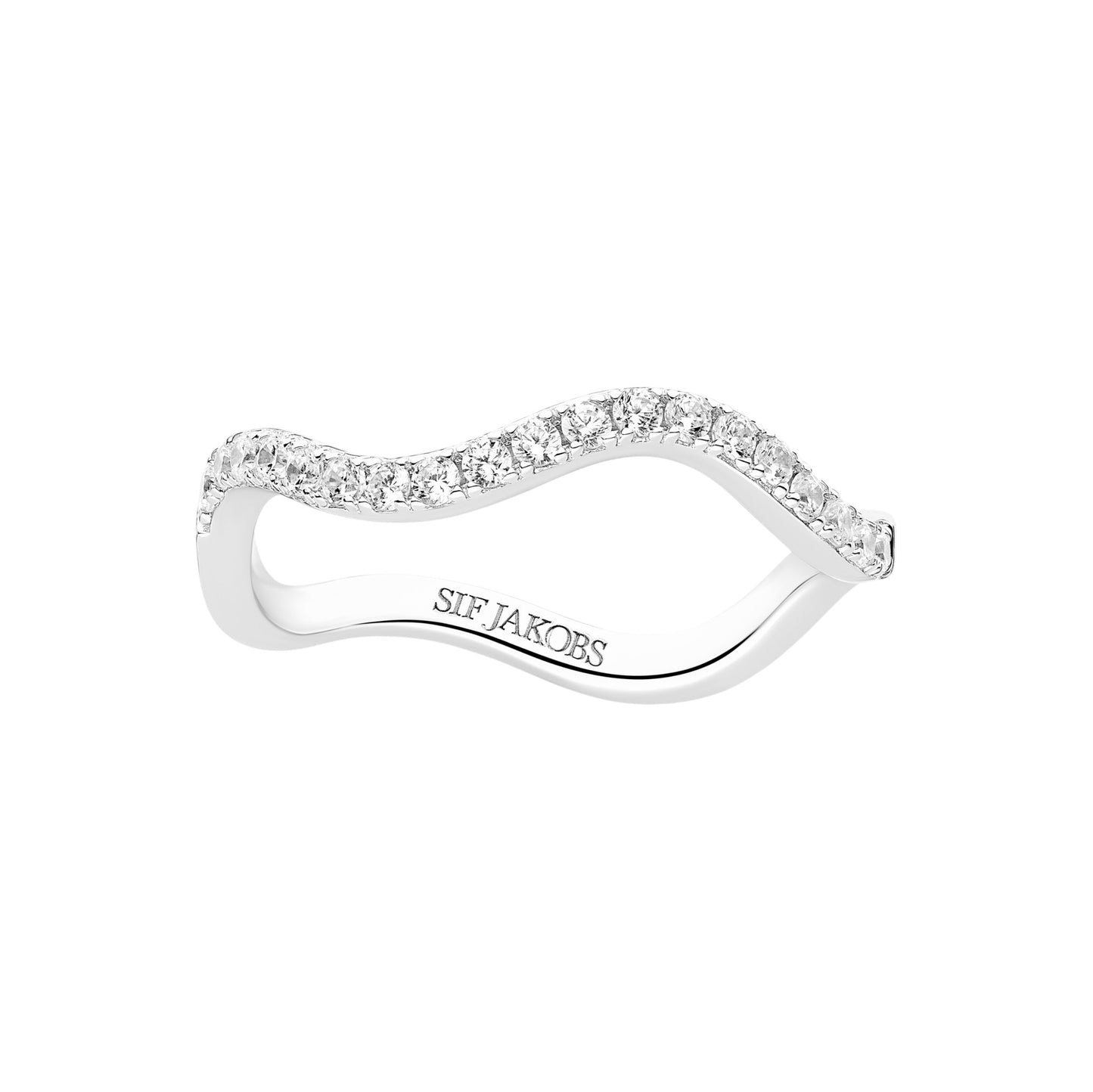 ELLERA WAVES Rhodium Plated Sterling Silver RING with White zirconia