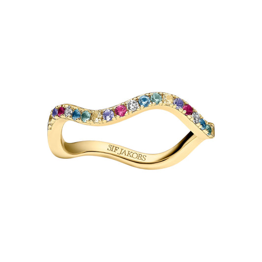 ELLERA WAVES 18k gold plated Sterling Silver RING with multicoloured zirconia