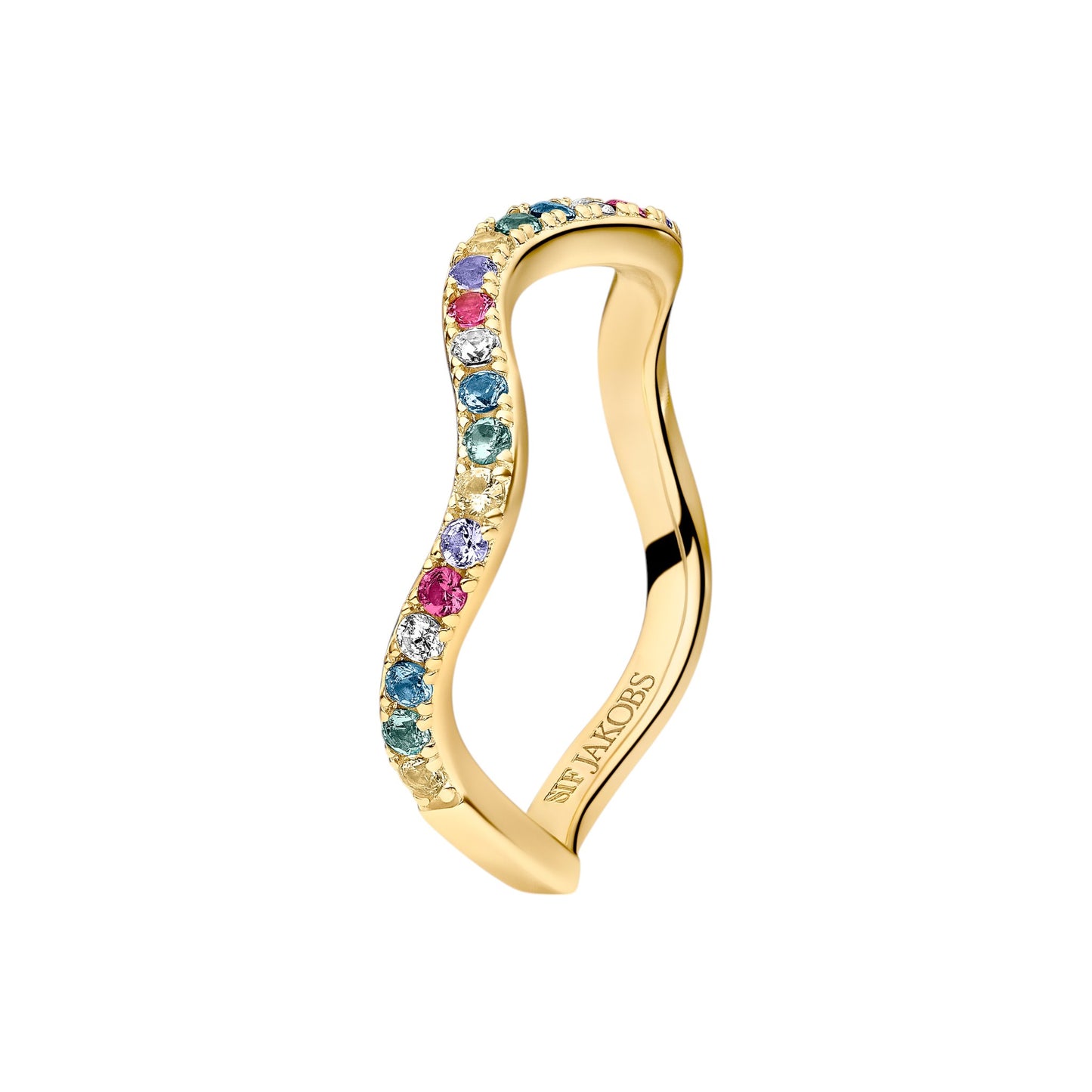 ELLERA WAVES 18k gold plated Sterling Silver RING with multicoloured zirconia