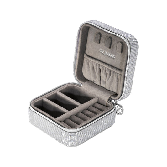 SPARKLY JEWELLERY TRAVEL BOX PU Leather PICCOLO with White zirconia