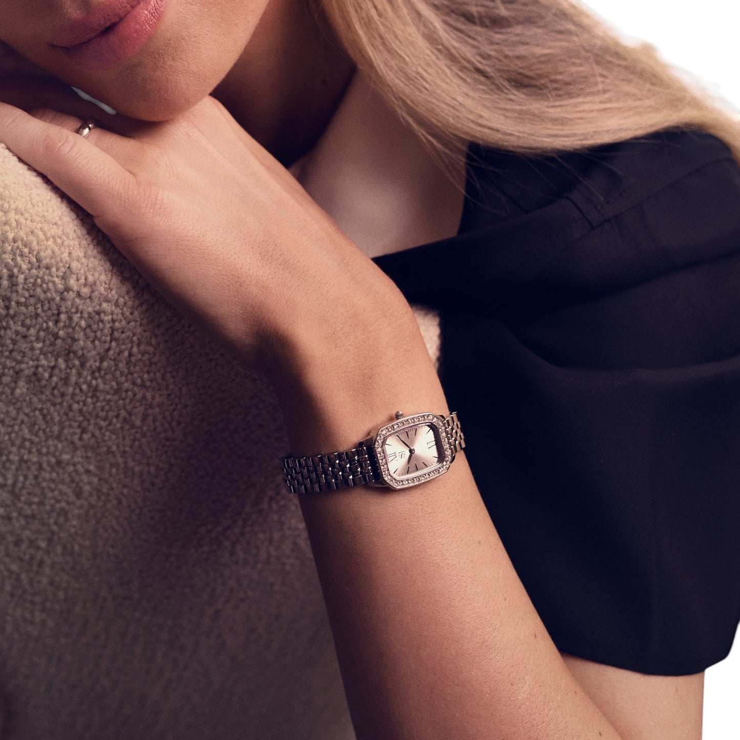 LUCIANA Stainless Steel Silver WATCH with White zirconia