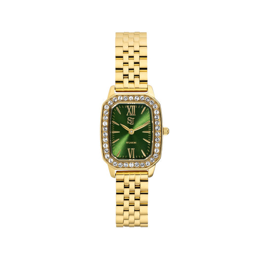 LUCIANA Stainless Steel Golden Green WATCH with White zirconia