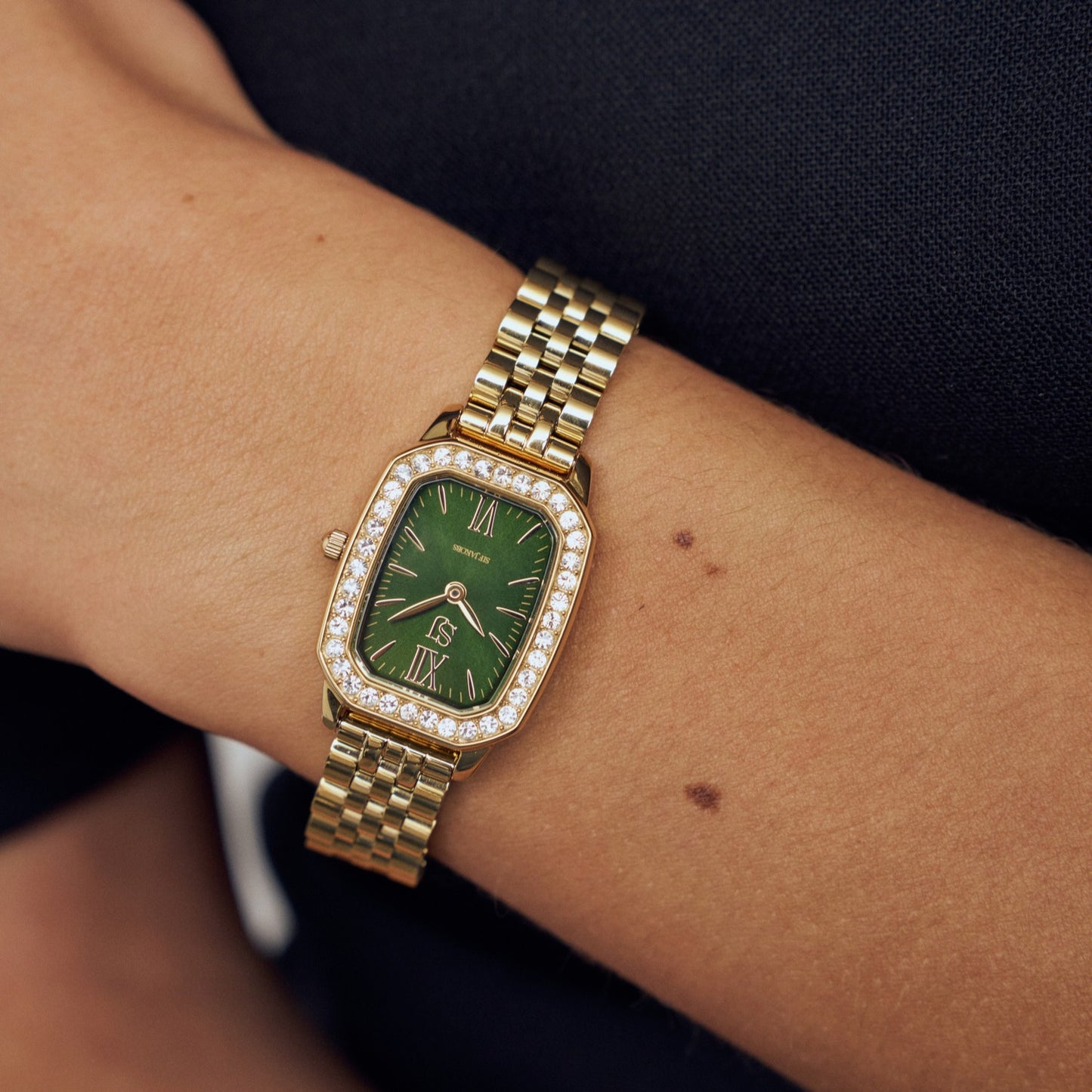 LUCIANA Stainless Steel Golden Green WATCH with White zirconia