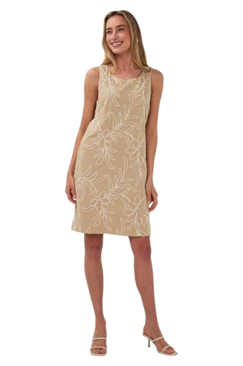 EsQualo Dress Flower Embroidery Sand