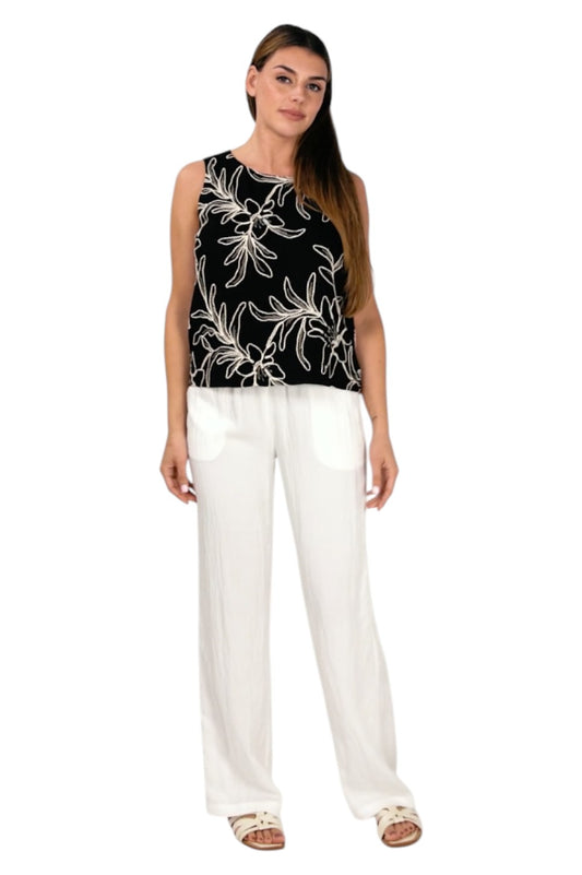 EsQualo Top Flower Embroidery Black