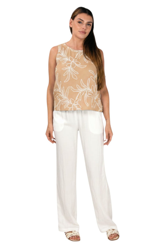 EsQualo Top Flower Embroidery Sand