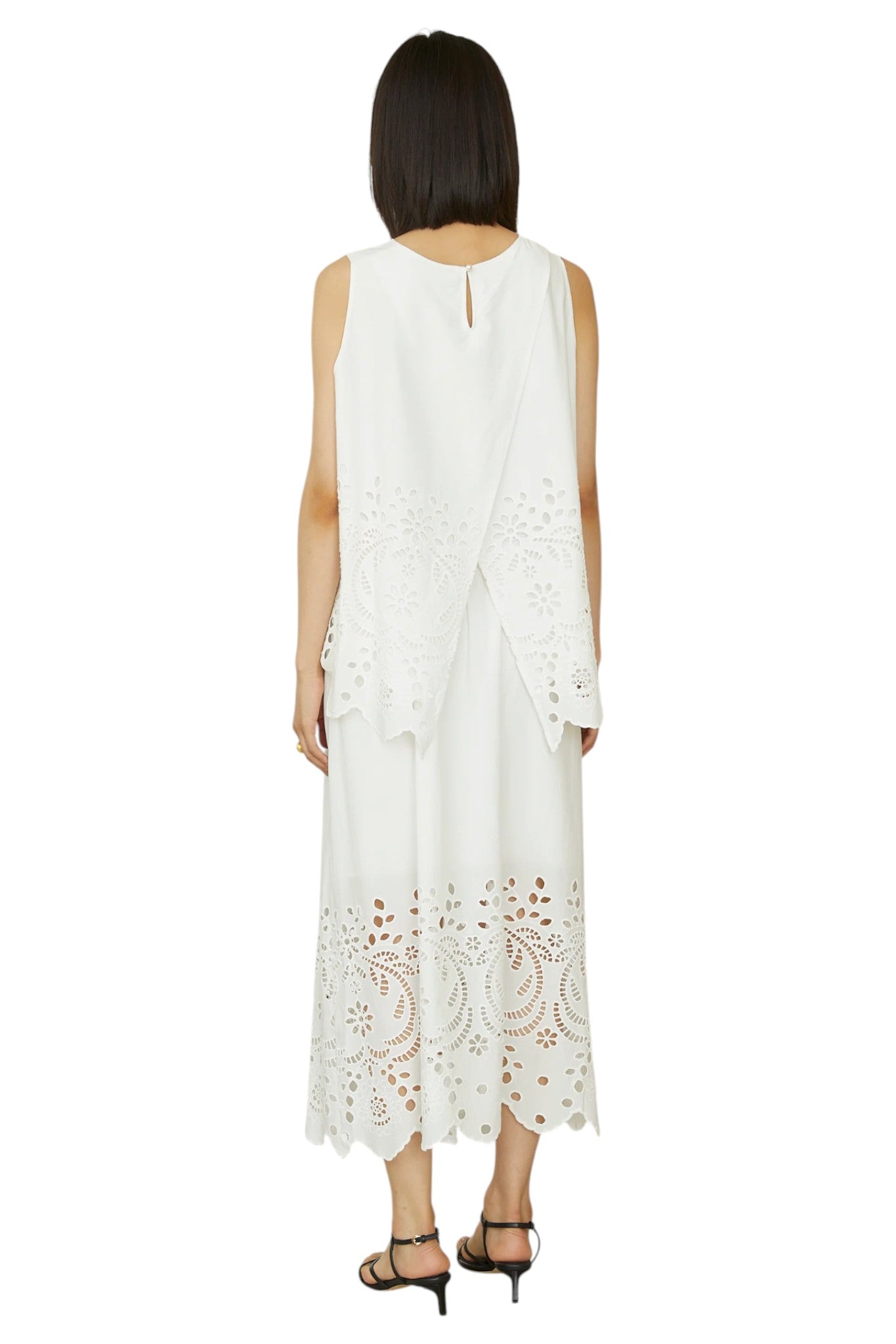 Sonia White Cotton Broderie Midi Skirt With Lace Trim