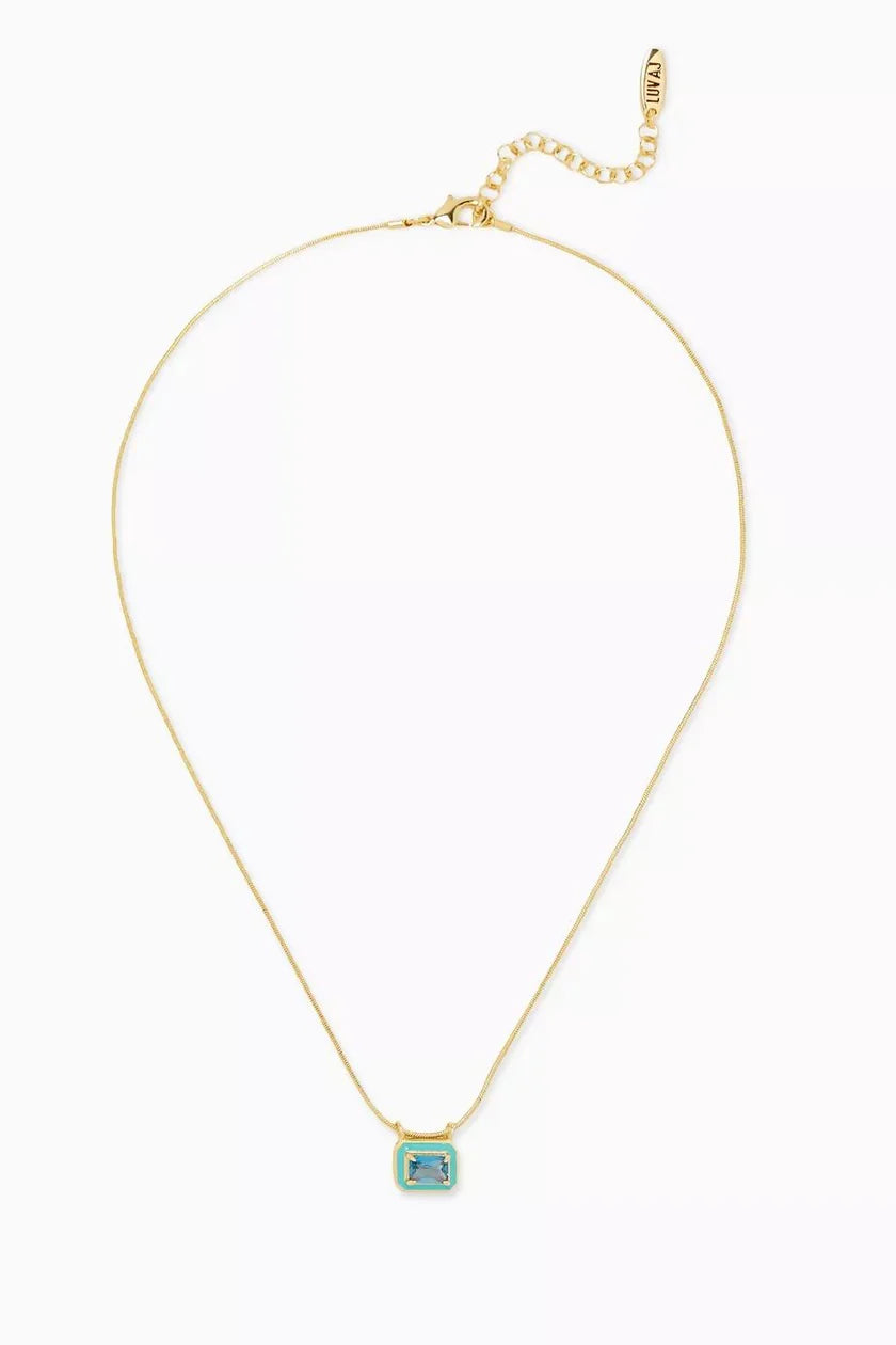 Bezel Pendant Necklace- Turquoise- Gold