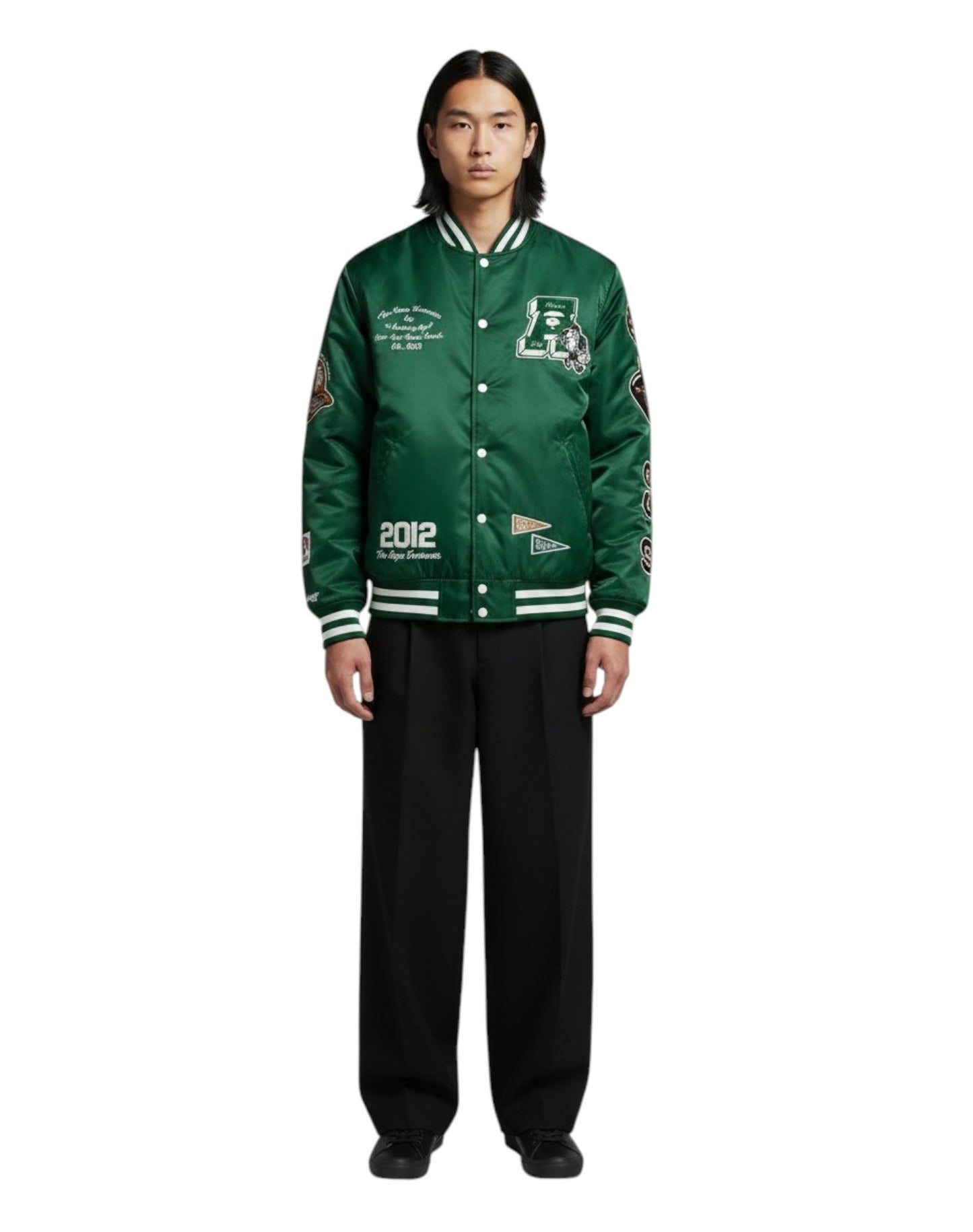 Men Varsity Jacket in Green