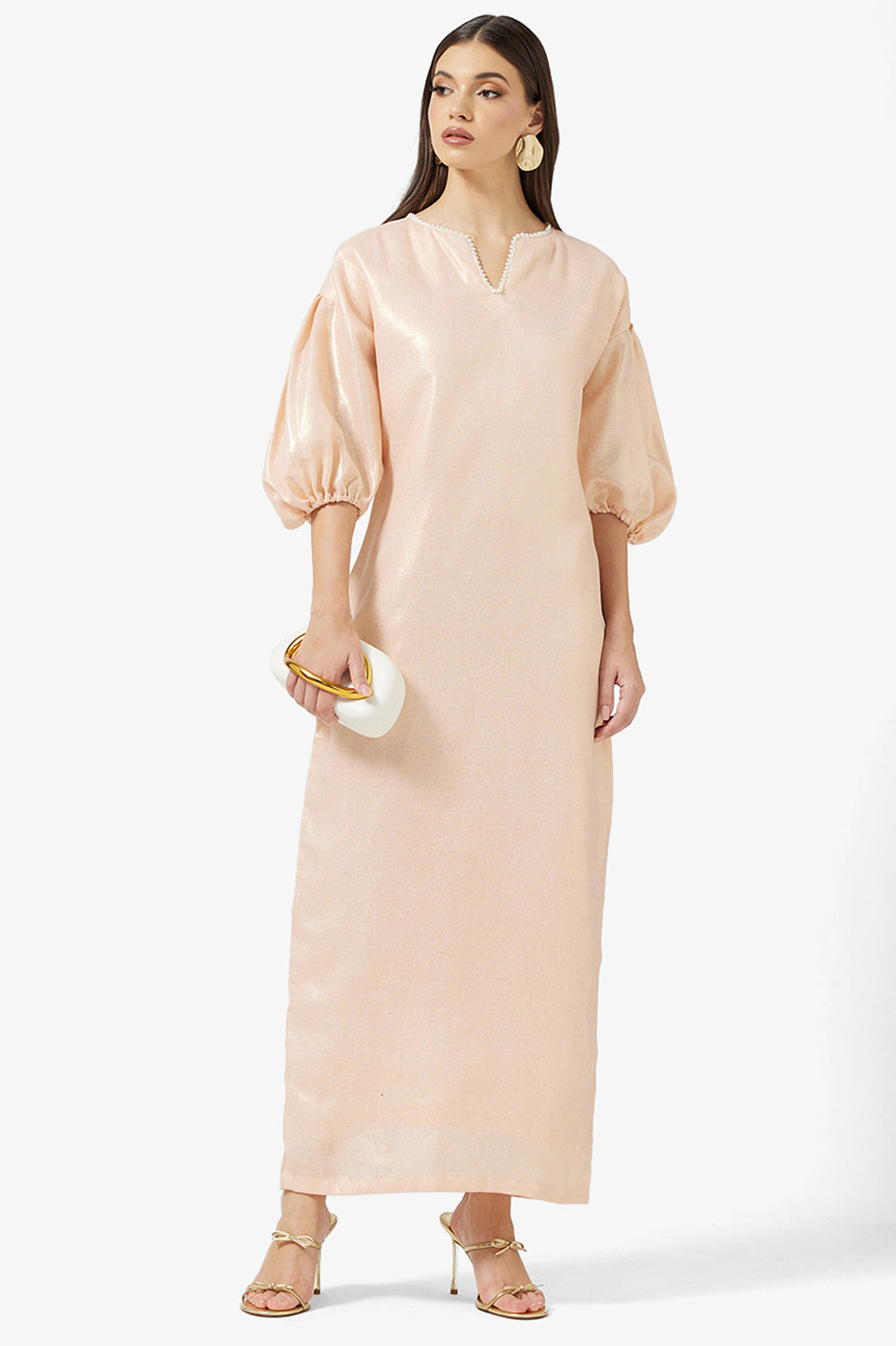 Shimmer Puff Sleeve Maxi Dress