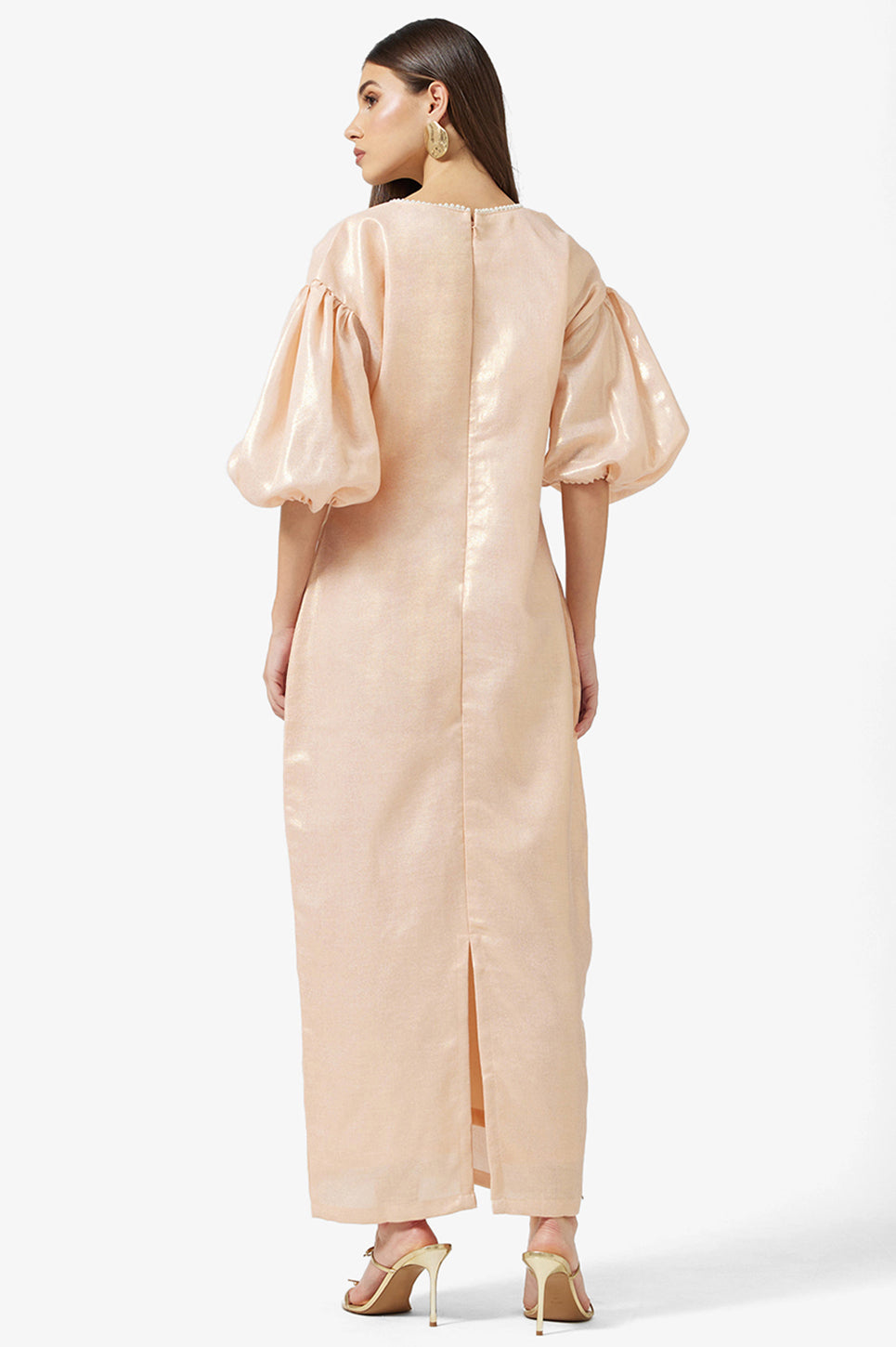 Shimmer Puff Sleeve Maxi Dress