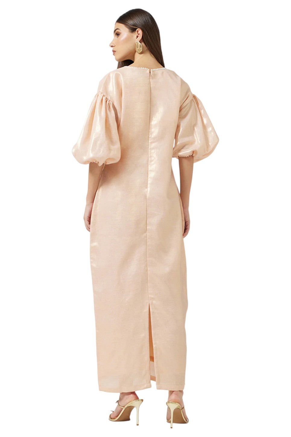 Shimmer Puff Sleeve Maxi Dress
