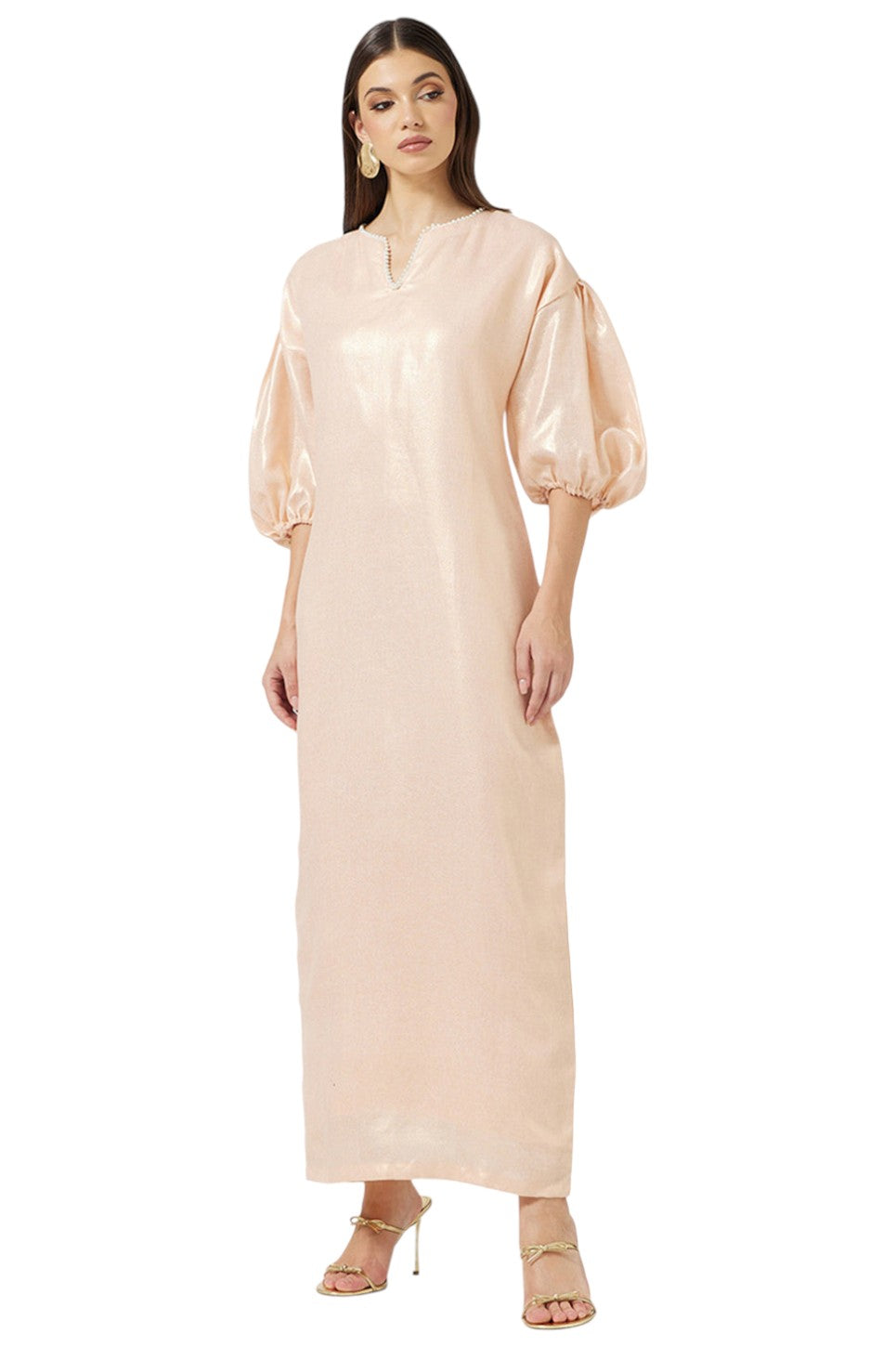 Shimmer Puff Sleeve Maxi Dress