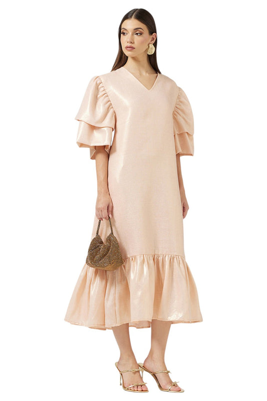 Shimmer Layered Sleeve Midi Dress