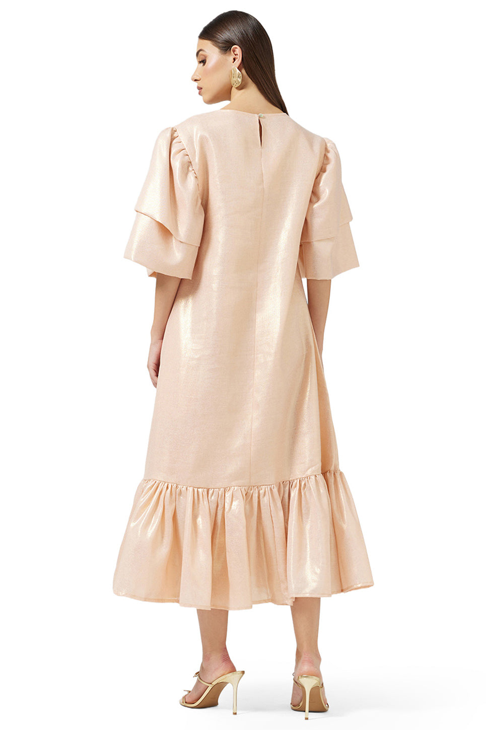 Shimmer Layered Sleeve Midi Dress