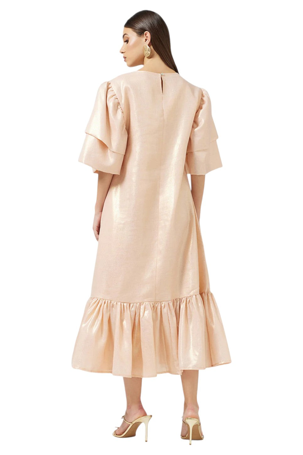 Shimmer Layered Sleeve Midi Dress