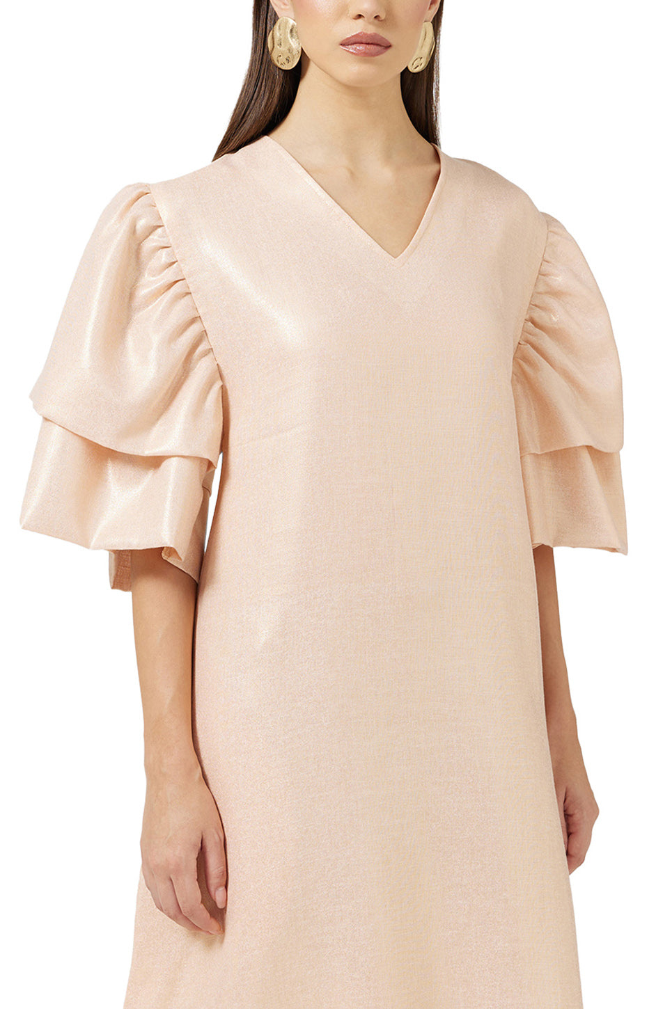 Shimmer Layered Sleeve Midi Dress