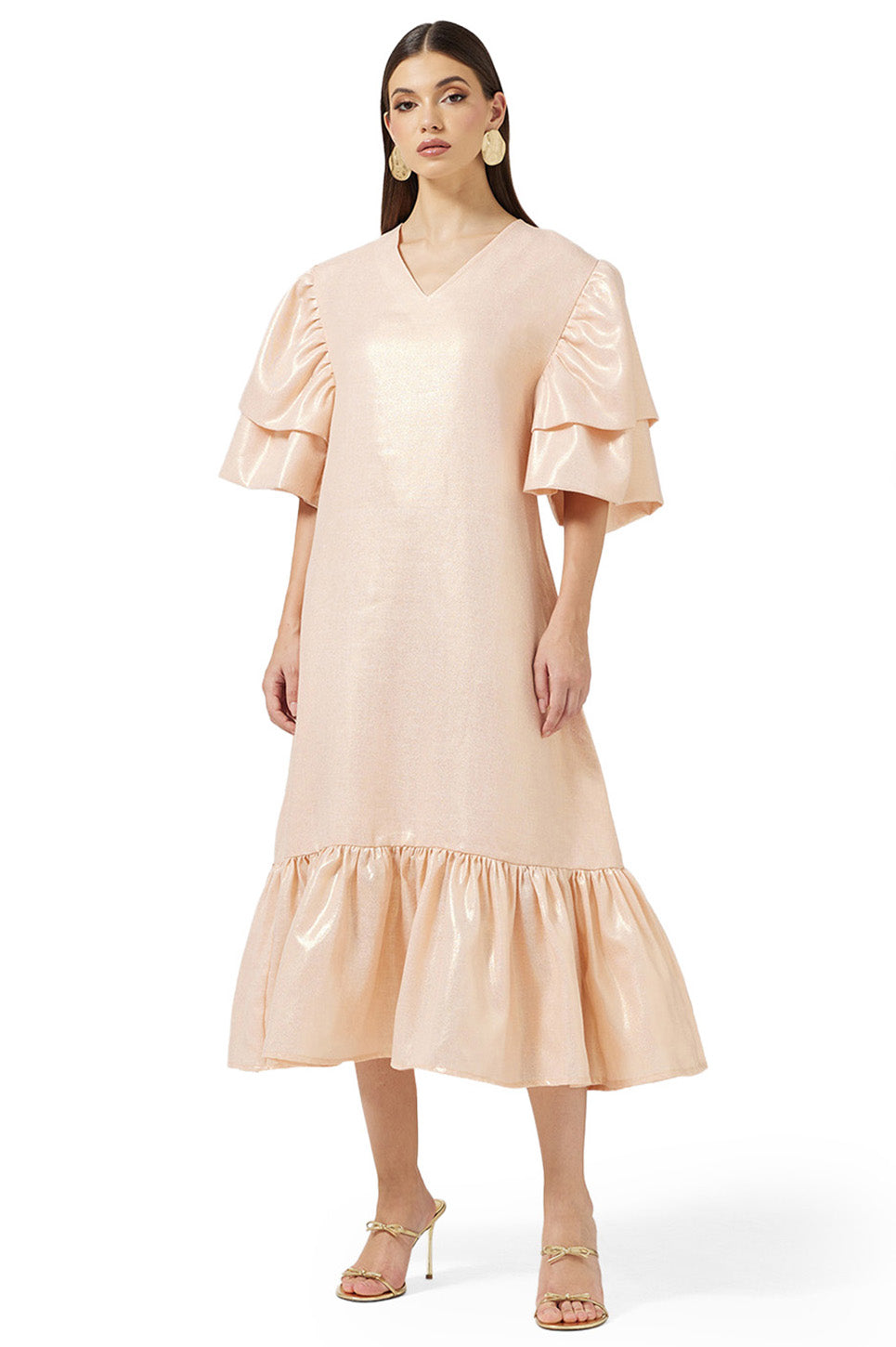 Shimmer Layered Sleeve Midi Dress