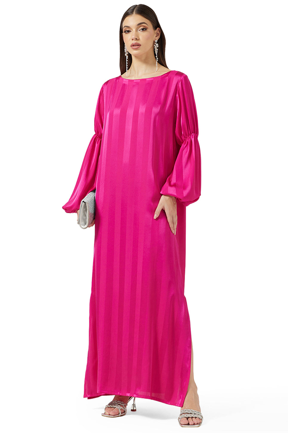 Satin Ruffled Sleeve Dress