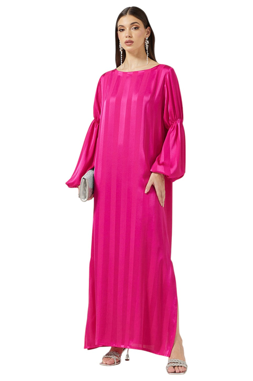 Satin Ruffled Sleeve Dress