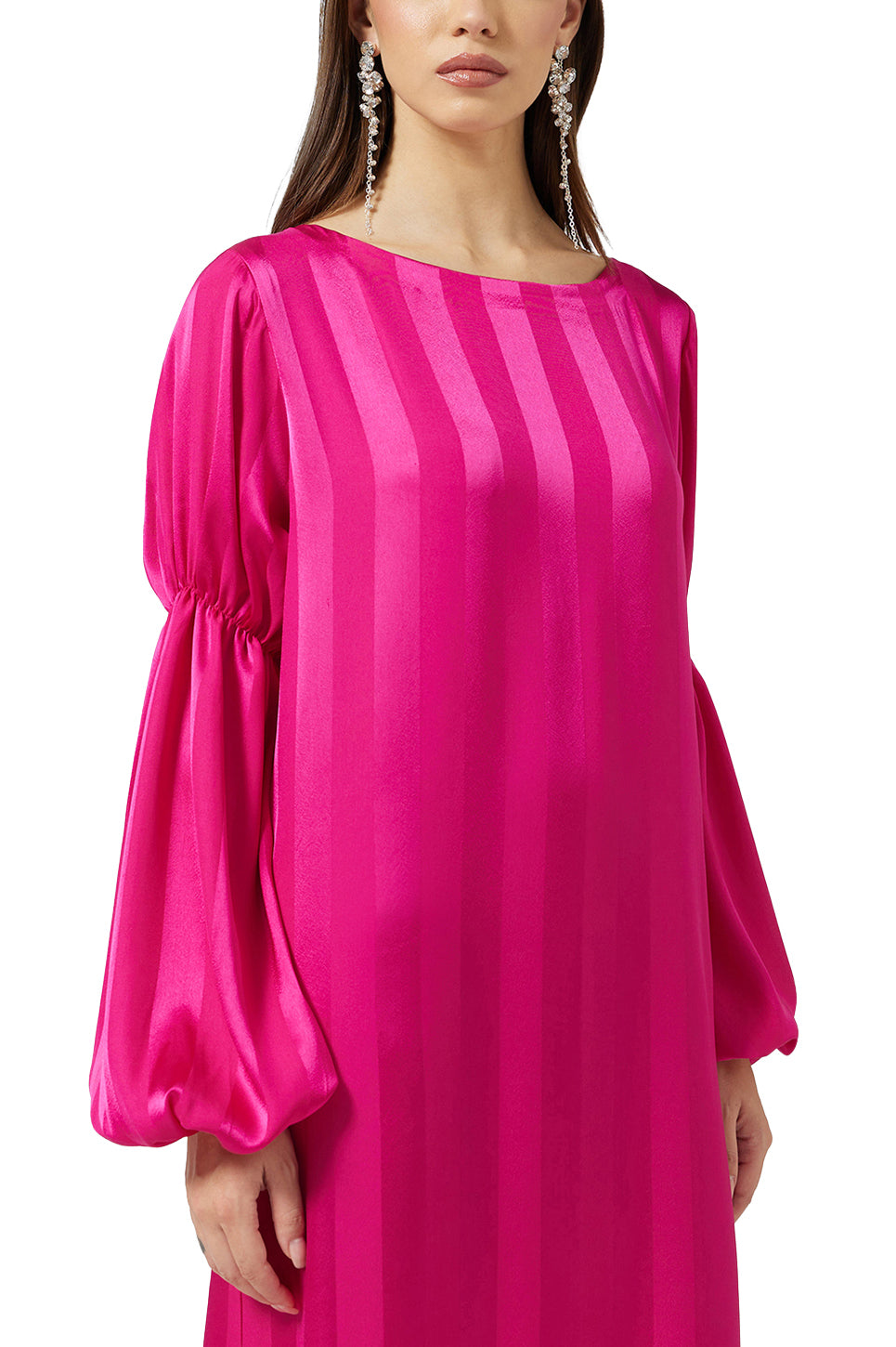 Satin Ruffled Sleeve Dress