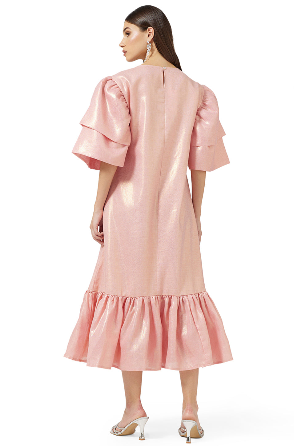 Shimmer Layered Sleeve Midi Dress