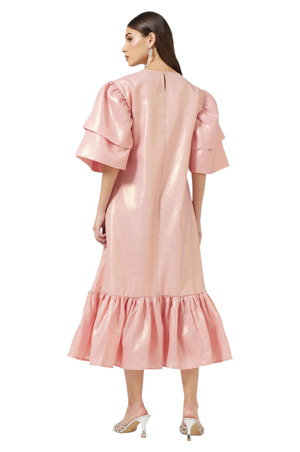 Shimmer Layered Sleeve Midi Dress