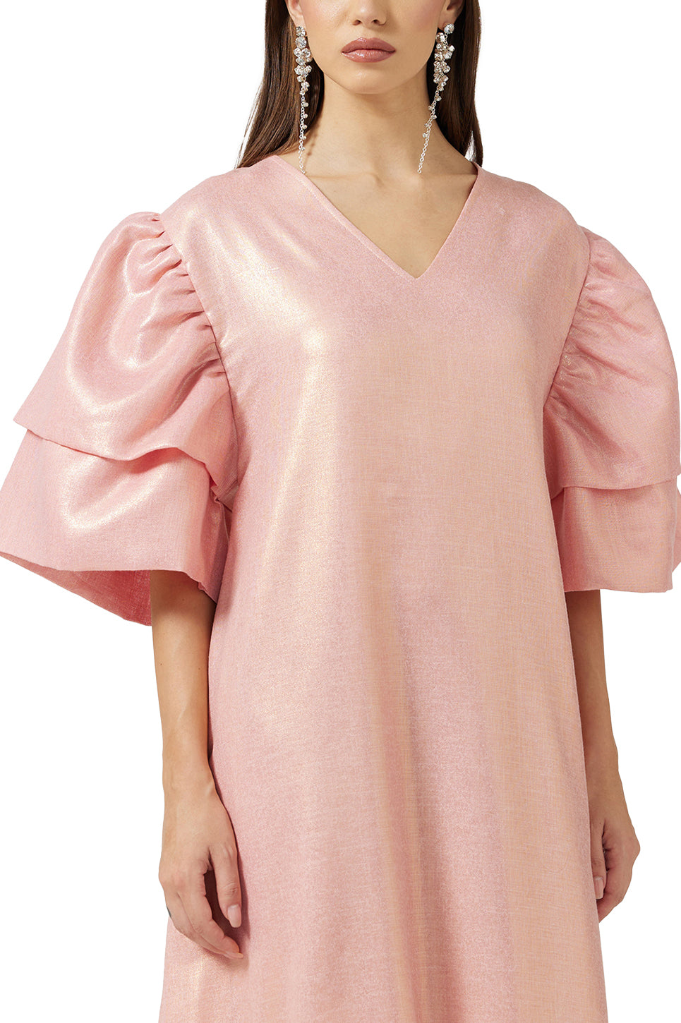 Shimmer Layered Sleeve Midi Dress