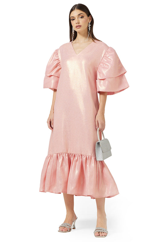 Shimmer Layered Sleeve Midi Dress