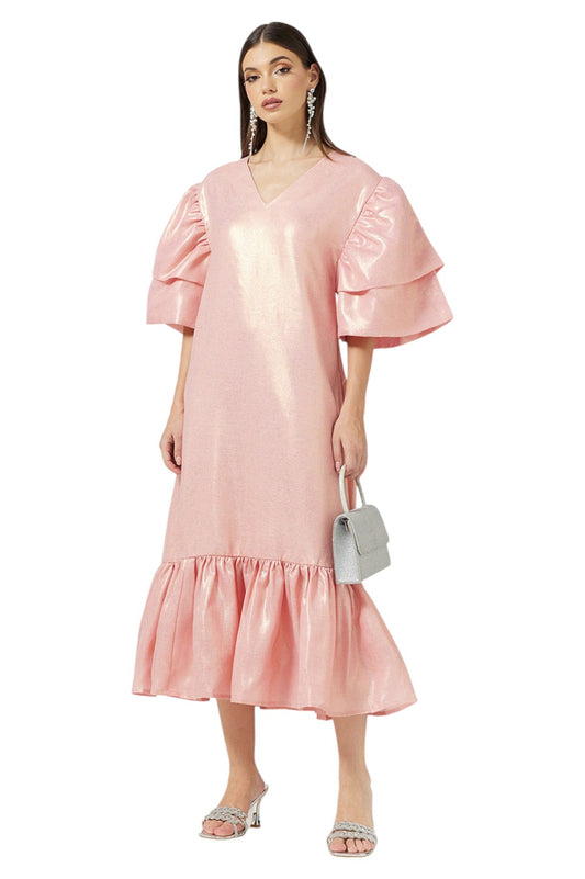 Shimmer Layered Sleeve Midi Dress