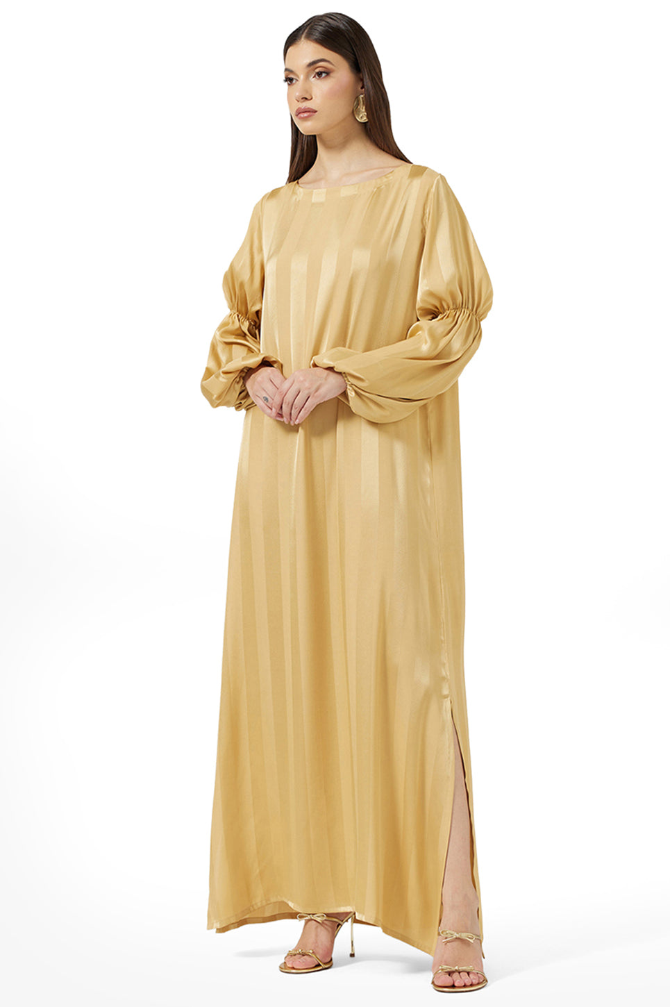 Satin Ruffled Sleeve Dress