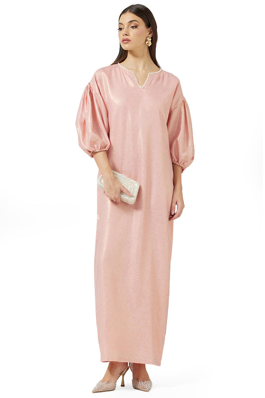 Shimmer Puff Sleeve Maxi Dress