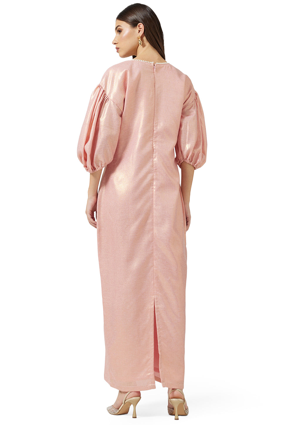 Shimmer Puff Sleeve Maxi Dress