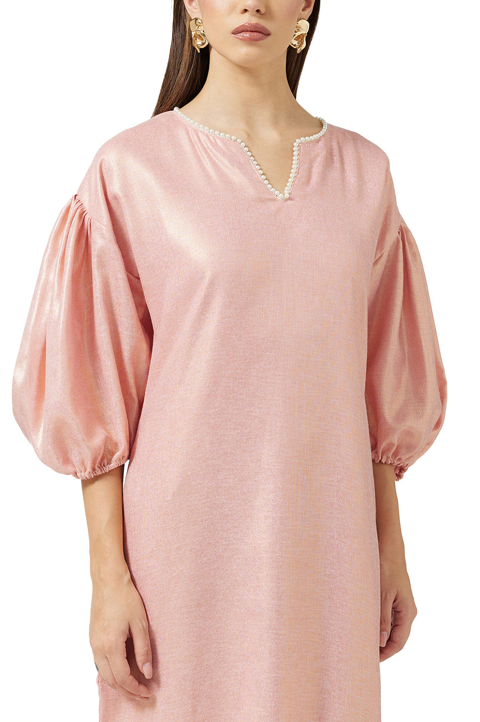 Shimmer Puff Sleeve Maxi Dress