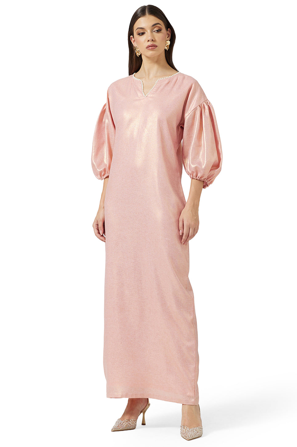 Shimmer Puff Sleeve Maxi Dress