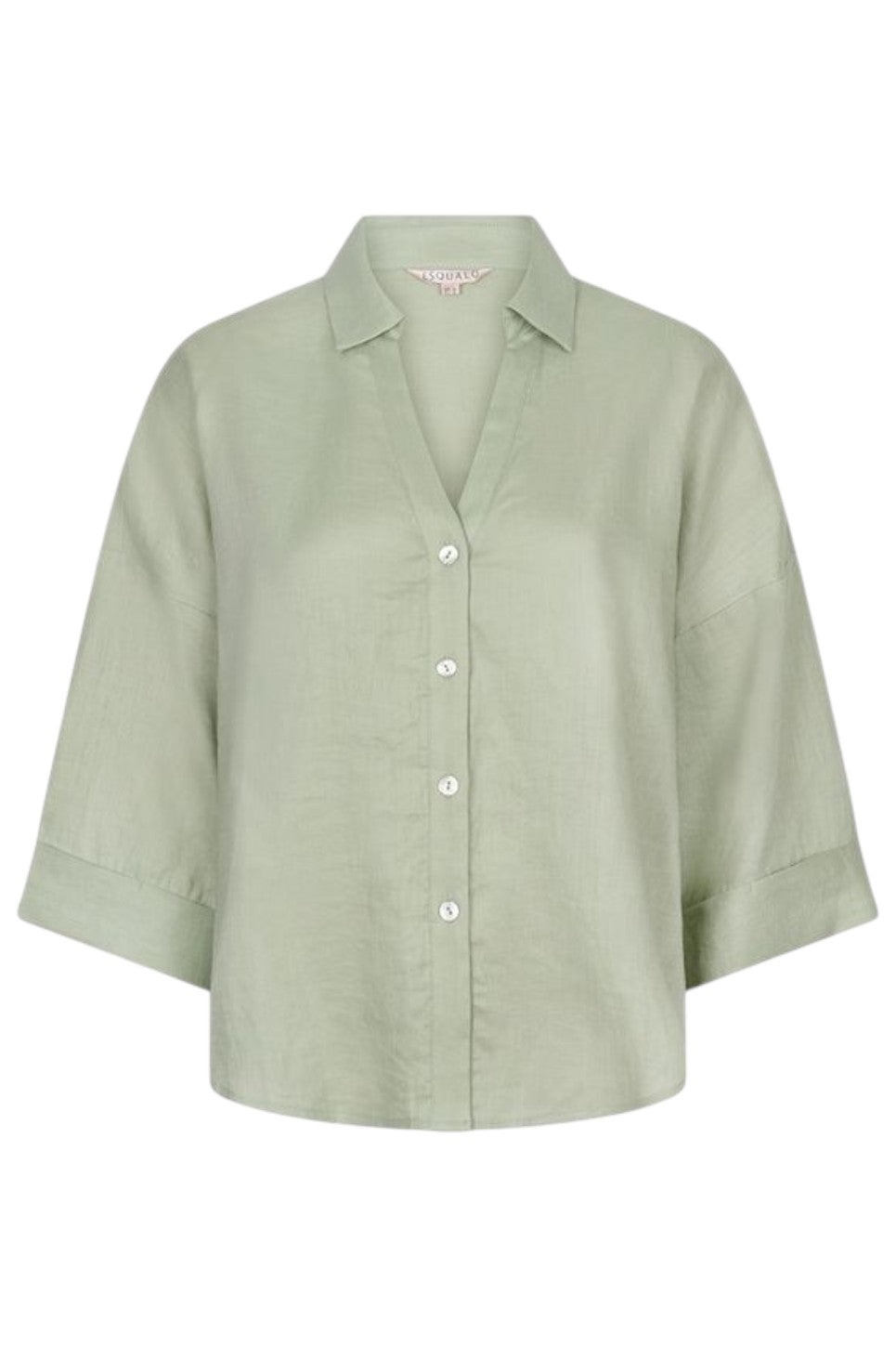 EsQualo BLOUSE TURN UP LINEN Soft Green
