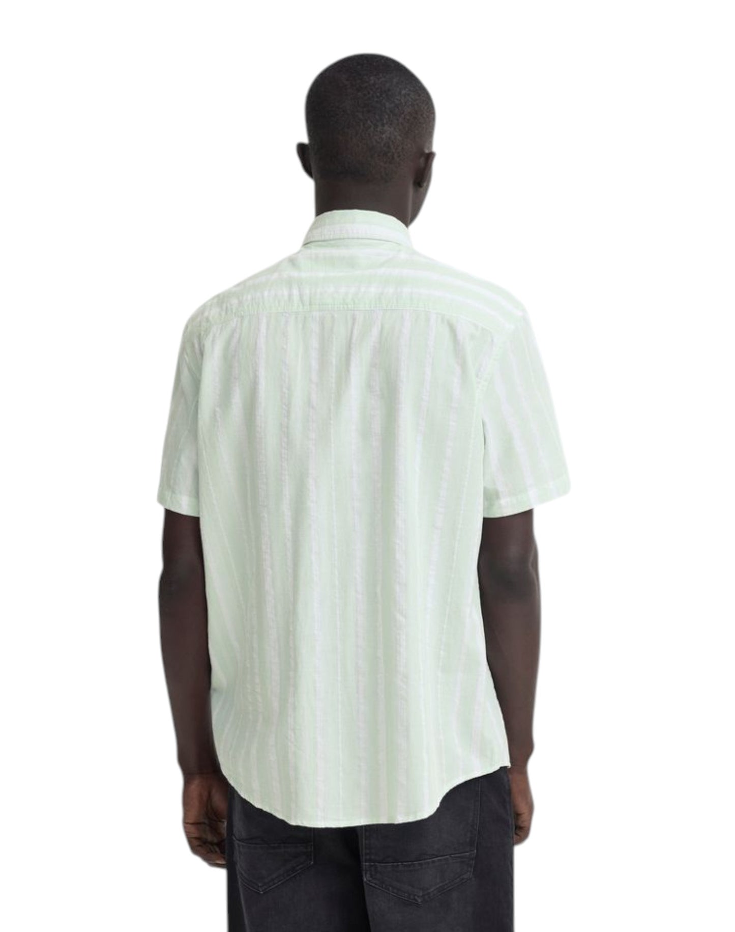 Blend Cotton Short Sleeve Striped Shirt Mint Green