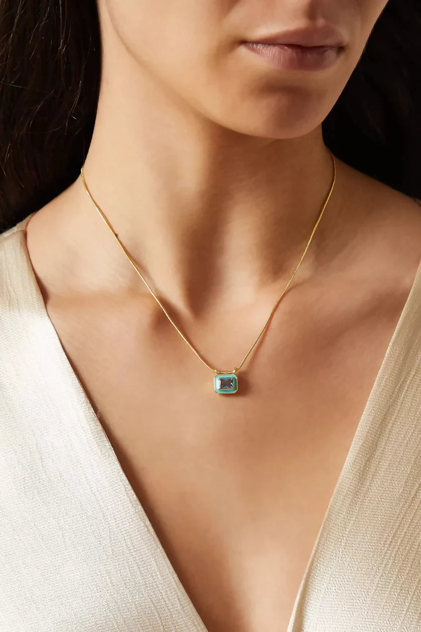 Bezel Pendant Necklace- Turquoise- Gold