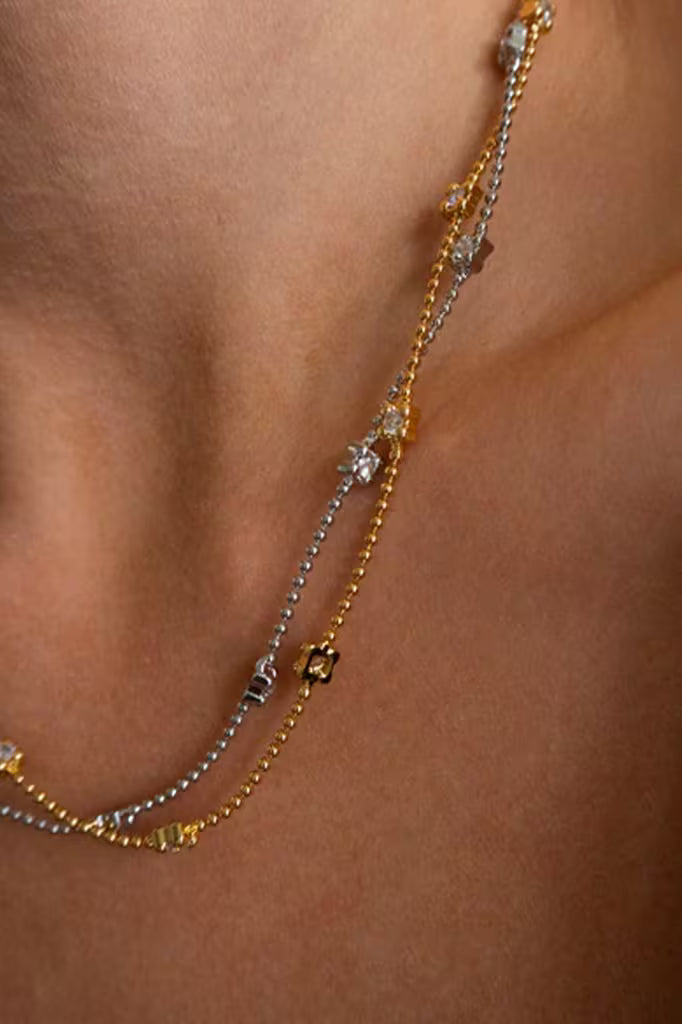 Bezel Charm Beaded Necklace-Gold