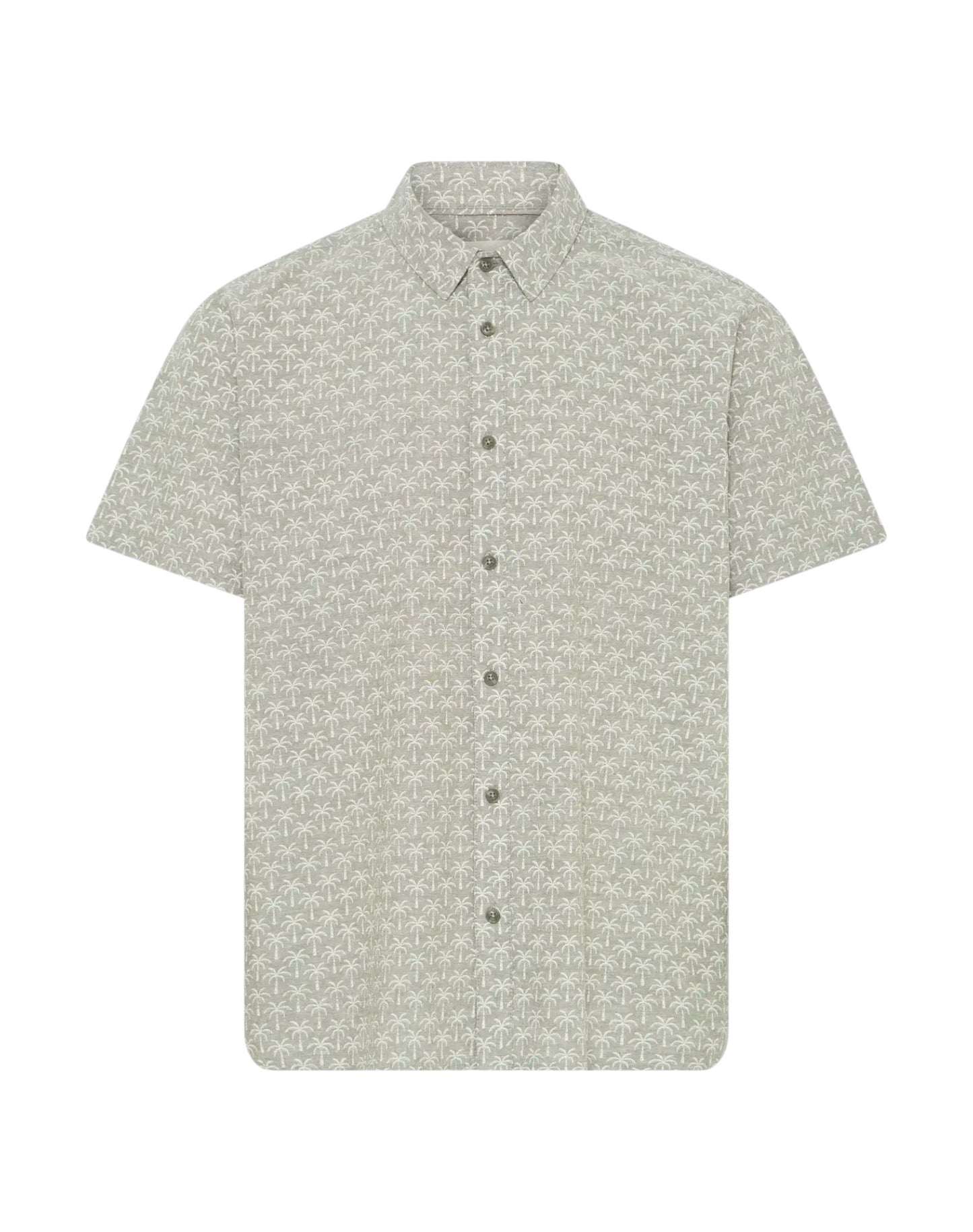 Blend Cotton Short Sleeve Palm Print Shirt Dusty Olive